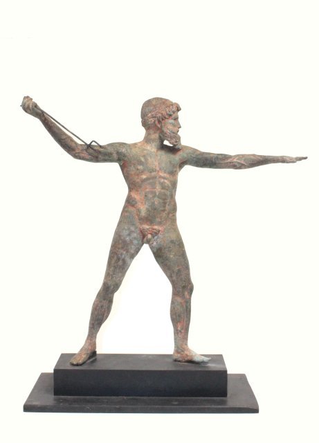 Roman bronze scuplture depicting "Neptune": 1st c. B.C. - 1st c. A.D. Approx. 23" H from plinth. Collection of Middle Eastern antiquities from a Long Island, NY collection. All property from the Field Estate in East Hampton, NY. All antiquities