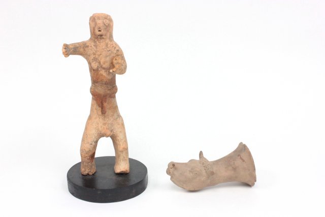 Sumerian clay "Standing Bear" & "Horse's Head": Approx. 8.5" & 5" H. Collection of Middle Eastern antiquities from a Long Island, NY collection. All property from the Field Estate in East Hampton, NY. All antiquities have not been appraised but are
