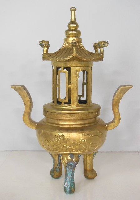 Bronze incense burner: Approx. 50" H X 24" across.