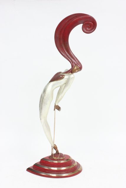 Erte bronze "Girl" on "Red Heart" base: Approx. 21" H.