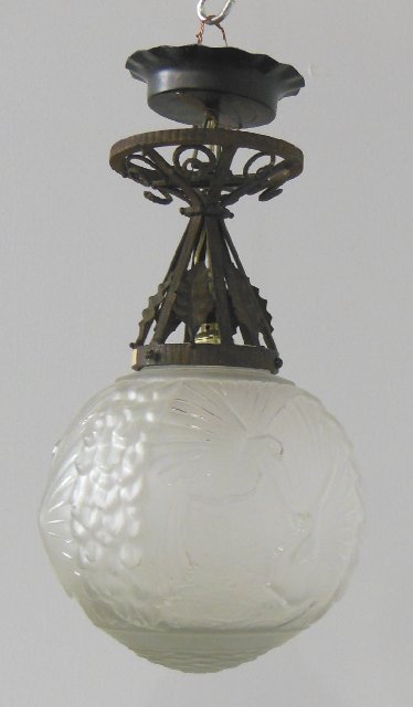 Art deco chandelier signed Muller Freres: Approx. 16" H.