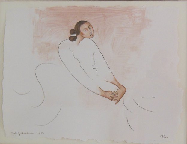 R.C. Gorman multicolored serigraph "Ginny": Sold at The Navajo Gallery, 1990, Rudolph Carl Gorman (1932-2005). Approx. 24" x 18".
