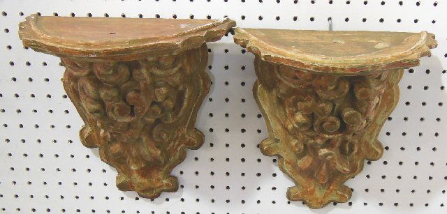 Pair carved rococo wall brackets ca. 19th c.: Approx. 12" L x 11" W.