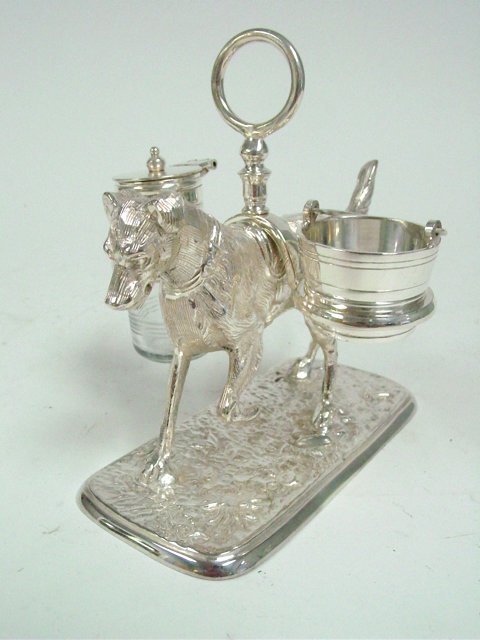 Silver plate figural "Dog" salt seller & pepper: Approx. 5.75" x 5".