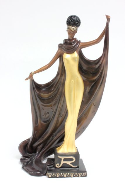 Erte bronze sculpture "Woman with a Cape": 1990 Chalk & Vermilion & SevenArts, 333, signed Erte. Approx. 18.5" H.