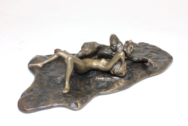 Bronze erotica grouping: "Satyr & Naked Woman". Approx. 7.5" L.