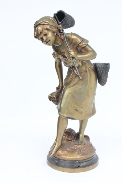 August Moreau bronze figure "Girl with Nets": Approx. 18" H.
