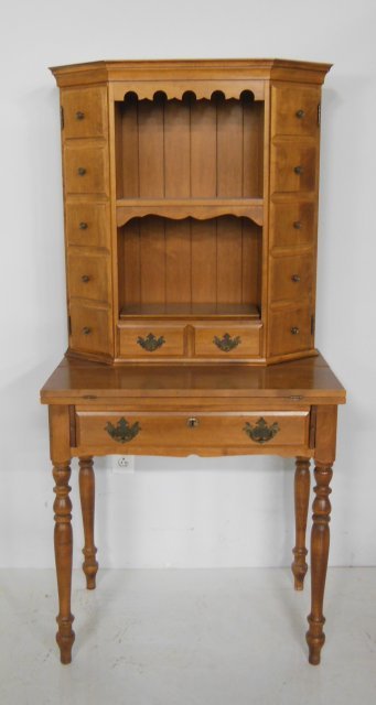 Rock maple secretary desk: From the sprague collection, Keene co. Approx. 63" x 30' x 18" D.
