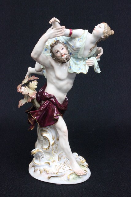 19th c. Meissen porcelain grouping: "King Carrying off his Bride", incised mark 14,1787, cross sword mark. Approx. 8" H. The property of a NYC gentleman's 20 year collection. Possible professional restorations.