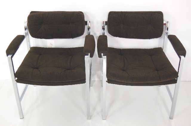 Pair Chrome chairs after Milo Baughman: Approx. 30" H x 24" W x 20" D.