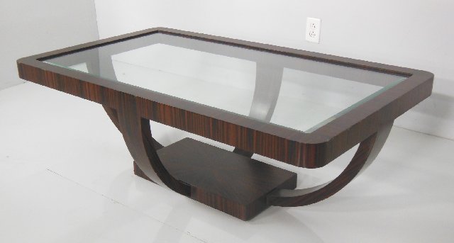 Zebra wood coffee table: Approx. 52" X 30" X 18.5".