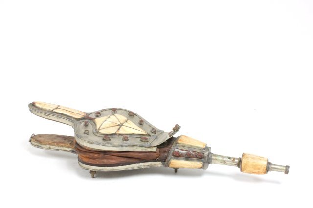 Fireplace bellows: Indian with bone & precious stones.