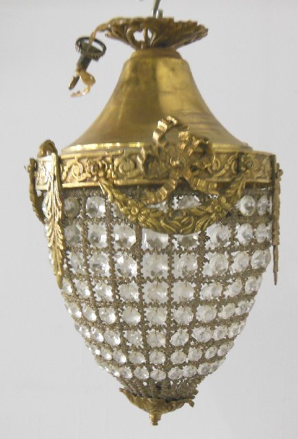Crystal and Brass Hall Fixture: Approx. 18" H.