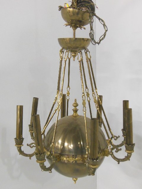 8 light bronze & brass fixture: Approx. 26" H x 24" W.