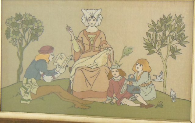 Carved oak frame with foliate designs: With needlepoint depicting "Mother & child". Approx. 21.5" x 30.25".