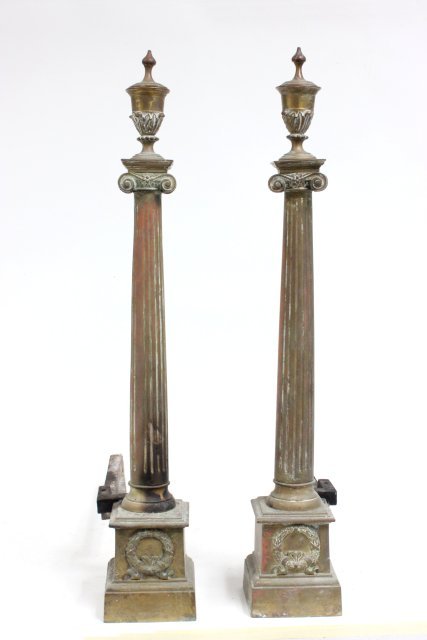 Pair 19th c. brass andirons: Approx. 28" H. (3219)