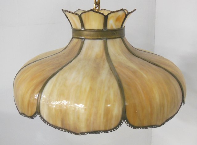 Slag glass light fixture: Approx. 13" H x 22" Diam.