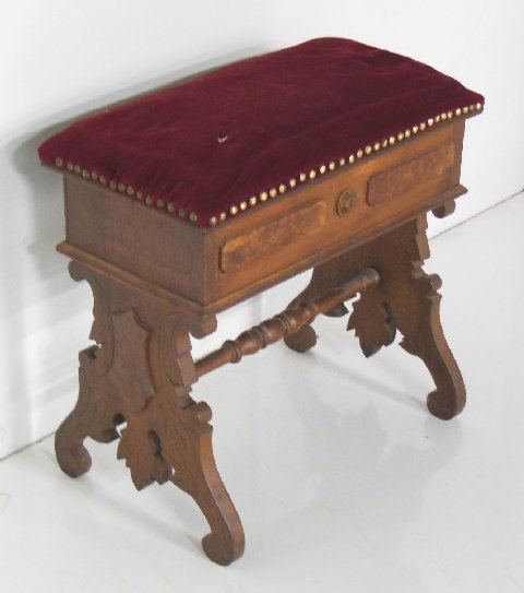 Victorian organ stool: Lift top. Approx 18.5" H x 19.25" W.
