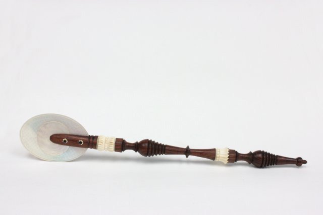 Chinese carved bone, wood & mother of pearl wand: Approx. 10" L.