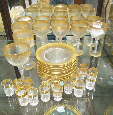 68 piece Venetican crystal stemware set: Including: 12 - water. 12 - wine. 12 - cordials. 8 - champagne. 12 - plates. 6 - nut dishes. 6 small bowls.