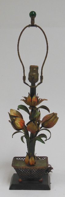 Floral tole painted lamp: Approx. 25" H