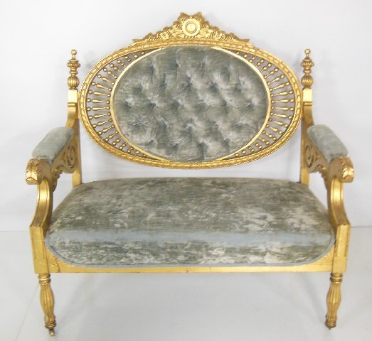 Gilt wood settee: Approx. 42" H x 43" W x 20" D.