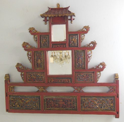 Chinese lacquered fragment from Chinese headboard: Purchased from Shanghai antique dealer, 1985. Approx. 35" H x 36" W.