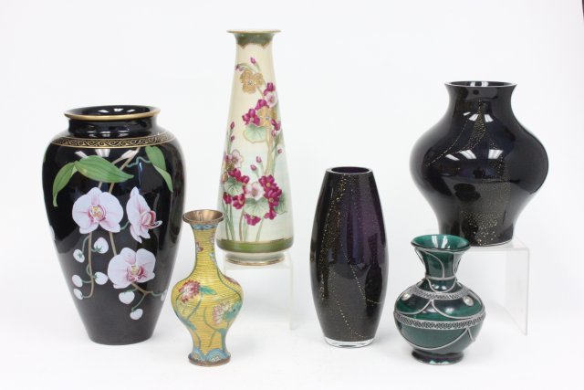 6 Assorted Vases: Some Nippon. Tallest approx. 10" H.