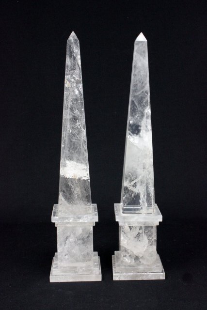 Pair of rock crystal obelisks: Obelisks are 21" high