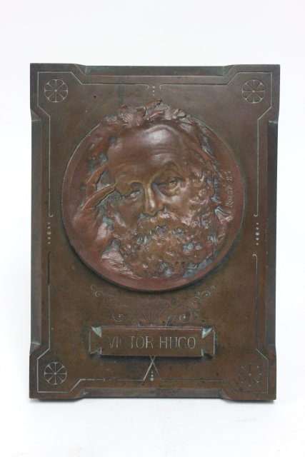 Bronze plaque of Victor Hugo: The Henry Bonnard Bronze Co., NY. Approx. 7" x 10". From the estate of Duncan Thecker.