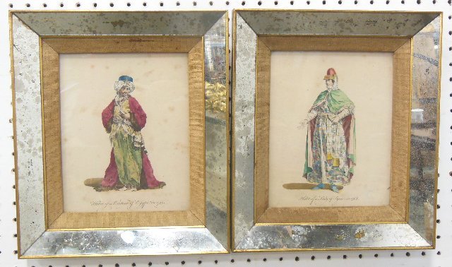Pair mirror framed prints: "Lady of Syria" & "Bashan of Egypt". Approx. 14" H x 12" W. From a Patterson, NJ estate.