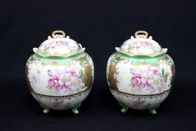 Pair covered Nippon footed vases: Approx. 7.5" H.