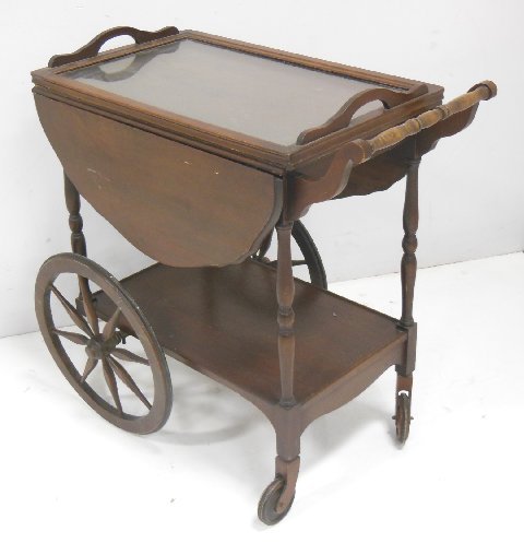 Mahogany teacart ca. 1920's: With glass top tray.