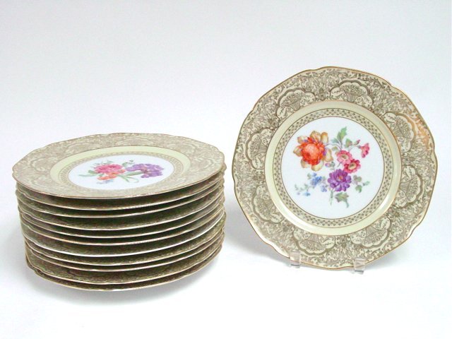 Set of 12 P.T. Bavarian service plates: Floral design, 10 1/2" diameter