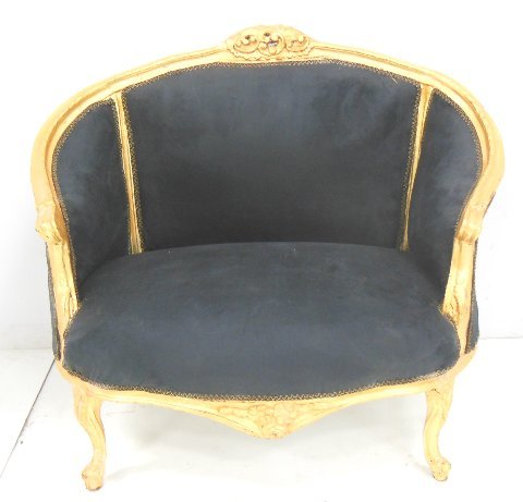 French style gilded loveseat: Approx. 40" w, 22" d, 36" h.