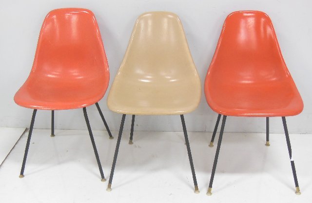 3 fiberglass bucket chairs: 1 with Herman Miller tag.