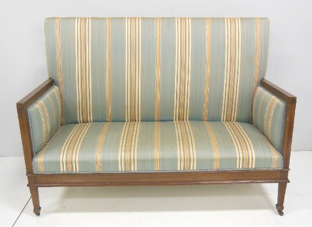 Green Upholstered Settee: Approx. 43" h, 57" w, 27" d