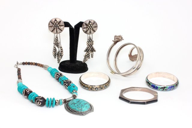 Sterling & turquoise jewelry: Including Mexican necklace. From the estate of Anita Stern, owner of This-N-That antiques store, NYC.