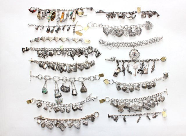 Sterling silver & vintage costume bracelets: Only some Sterling silver. Approx. 14 pieces. From the estate of Anita Stern, owner of This-N-That antiques store, NYC.
