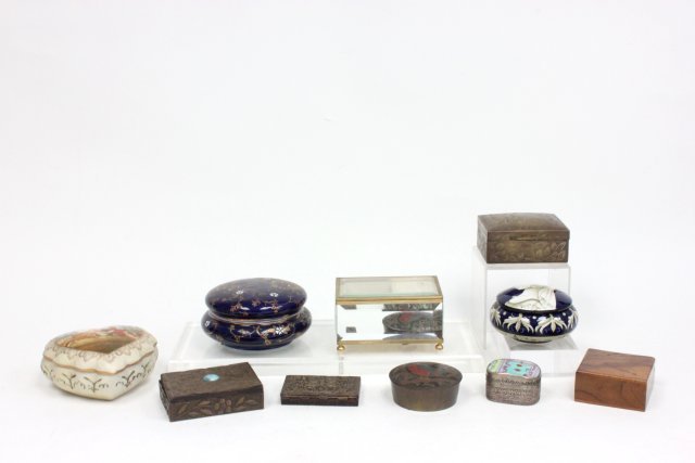 Various assorted colored jars &boxes: From the Estate of Anita Stern