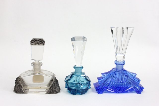 3 Czech crystal perfume bottles & eye washer: Total of 4 pieces. From the estate of Anita Stern, owner of This-N-That antiques store, NYC.