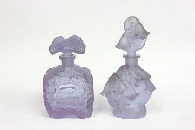Handmade Ingrid perfume bottles: Tallest approx. 6.5" H. From the estate of Anita Stern, owner of This-N-That antiques store, NYC.