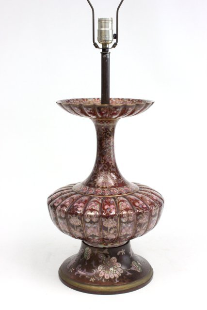 Zsolnay porcelain vase mounted as lamp: "Floral" design. Approx. 16.5" H. No mark. (3369.3)