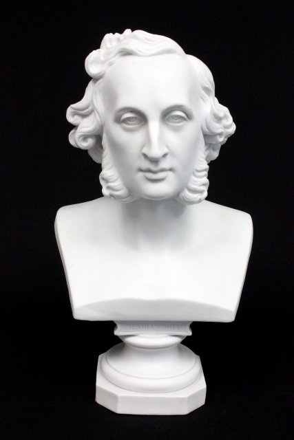 Blanc de Chine bust of Felix Mendelssohn: Bisque. Approx. 15" H.