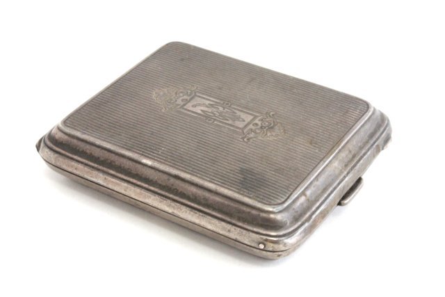 Sterling silver 8 day travel clock ca. 1930's: Lines on face, Longenese MFG, Swiss #3792866, etched case, monogram EB. From the Estate of Chris Peckham.