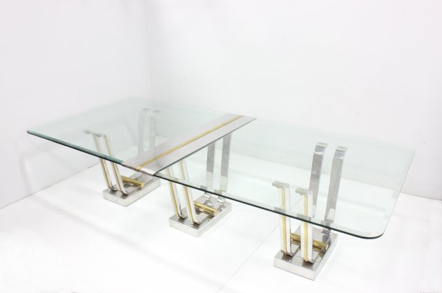Karl Springer chrome & brass "Tulip" dining room table: Approx. 38.25" x 118.50" x 54" deep.