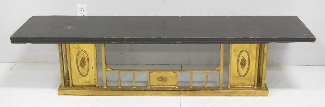 Brass fire fender bench: Converted to a low bench, top needs refinishing. Approx. 16"H x 16.5"D x 72"W