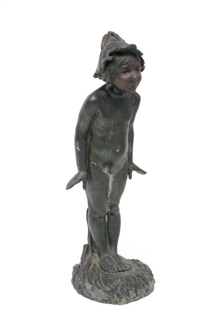 Bronze sculpture signed Berce: Depicting "Wood Elf resting on a Lily Pad". Originally a fountain. Approx. 21" H. From the estate of Chris Peckham.