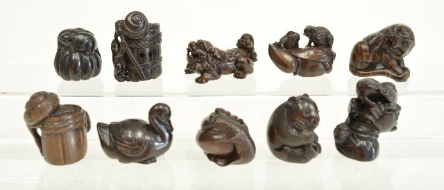 10 Chinese carved wood netsukes: (From the estate of Chris Peckham)