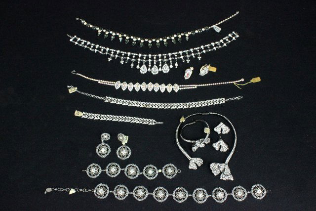 Beautiful rhinestone & crystal necklaces: Including Kenneth J. Lane, Cardillo, and Trifari. Also including some matching earrings and bracelet. Approx. 9 pieces. From the estate of Anita Stern, owner of This-N-That antiques store, NYC.